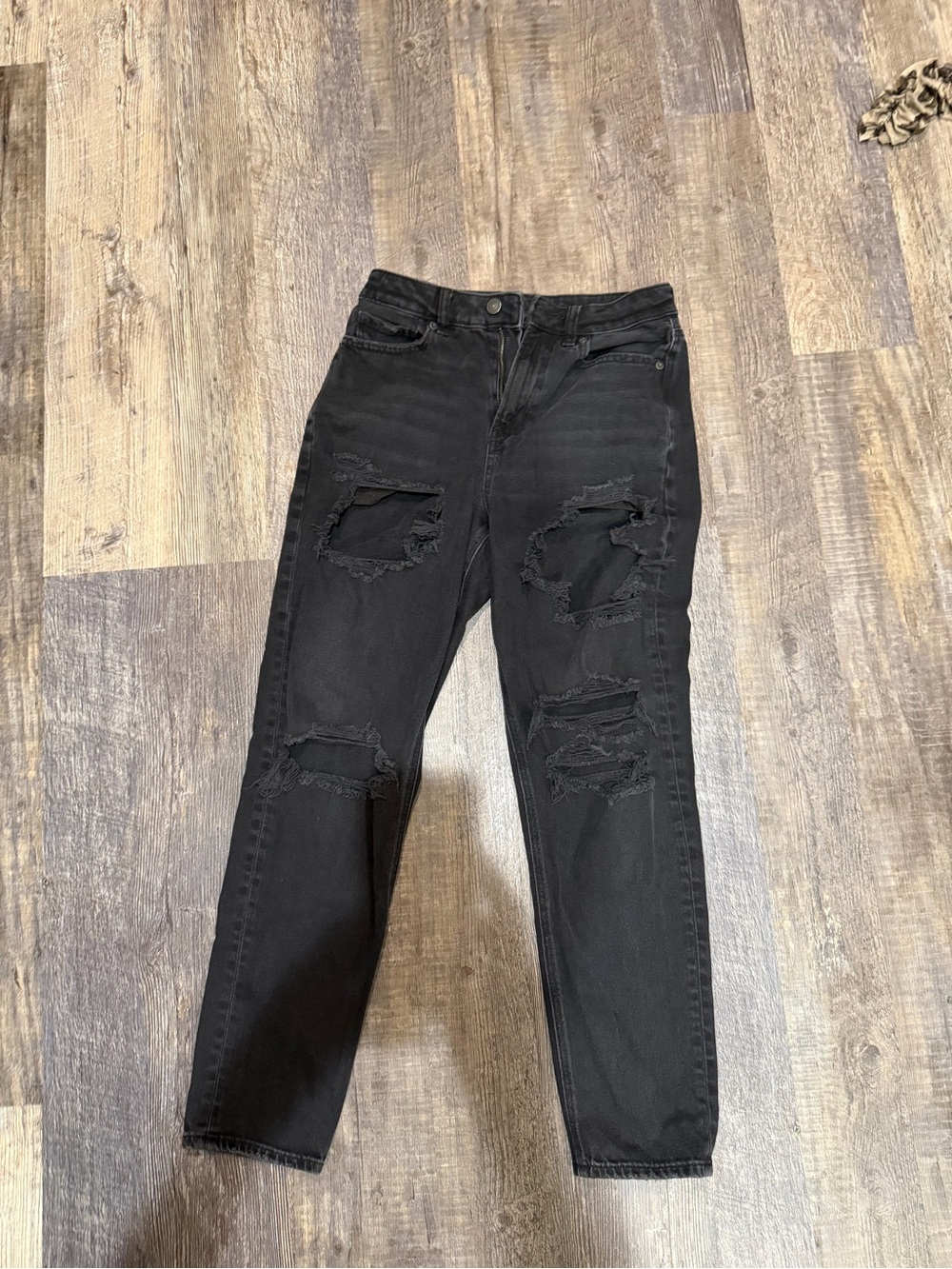 American Eagle Outfitters Black Distressed Straight Leg Jeans